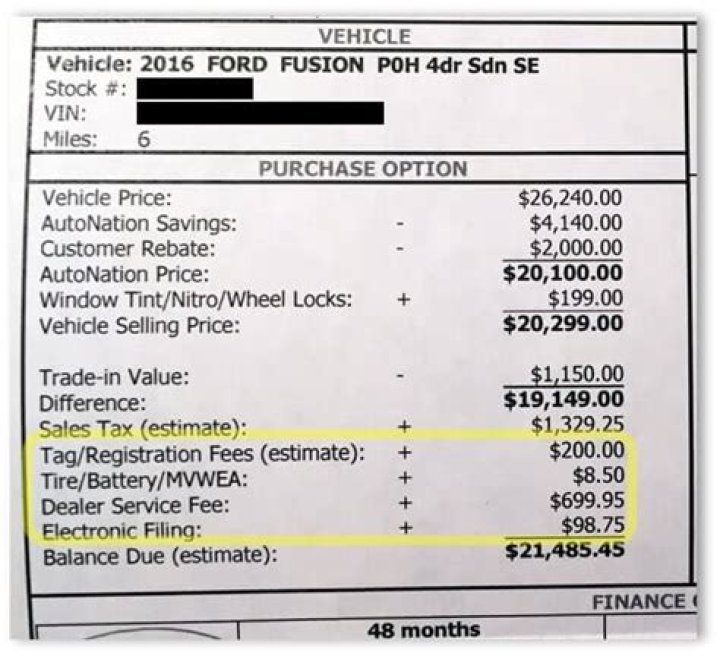 Does vehicle purchase price include fees?