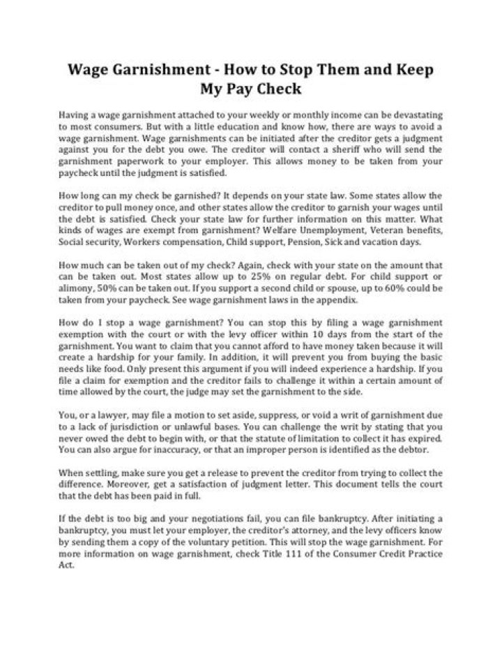 How can I stop them from garnishment of my paycheck?