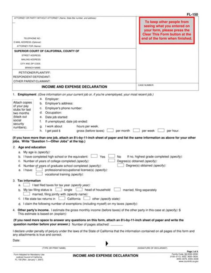 How do I complete Income and expense declaration?