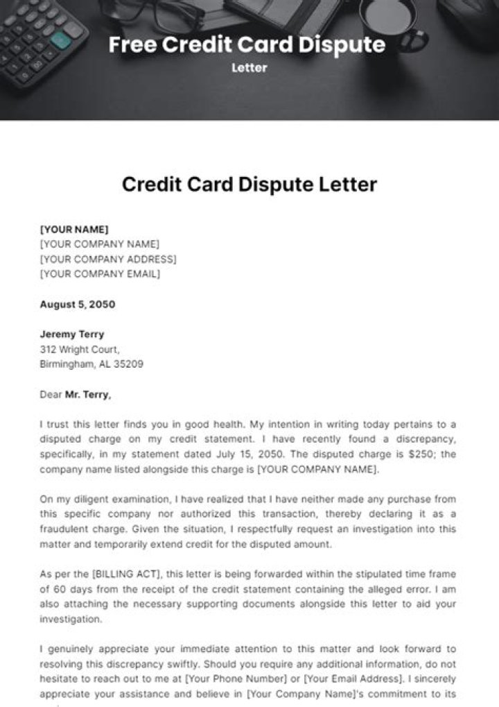 How do I write a letter to dispute a credit card charge?