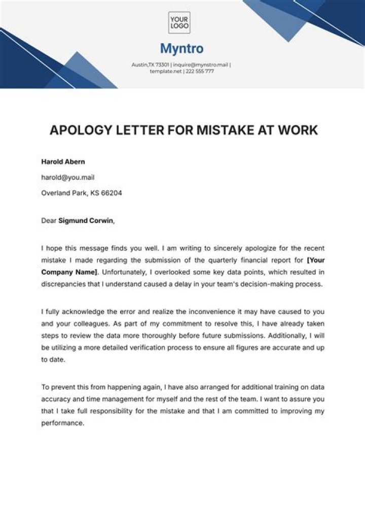 How do you apologize for not doing work?