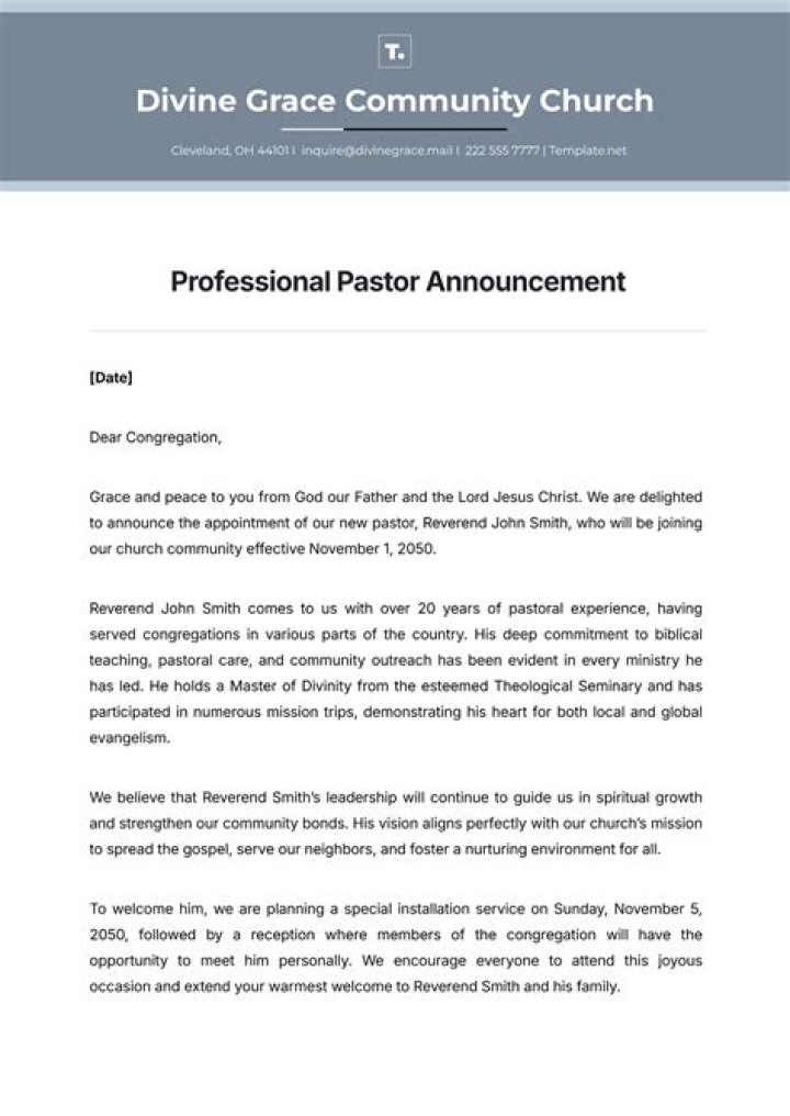 How do you introduce a new pastor to the congregation?