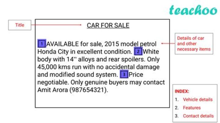 How do you write an advertisement for a used car?