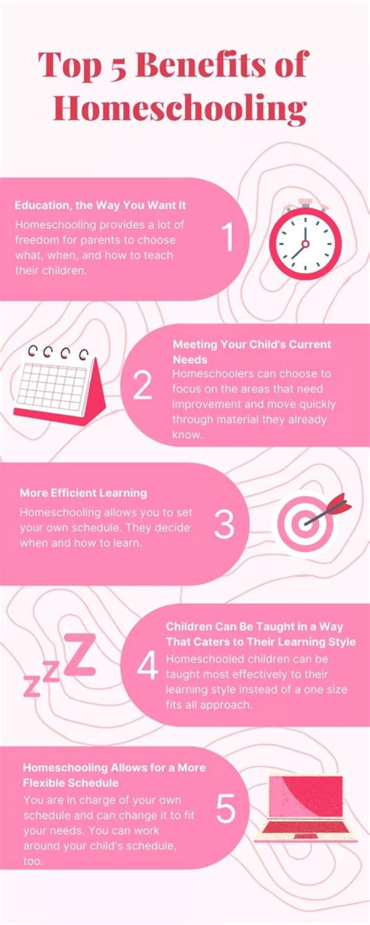 What are 5 benefits of homeschooling?