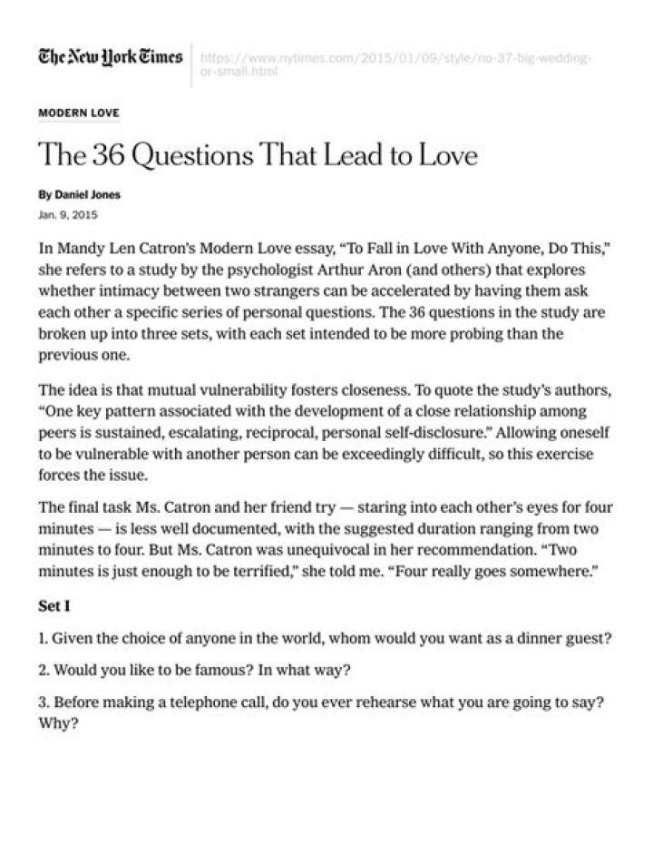 What are the 36 questions that lead to love again?
