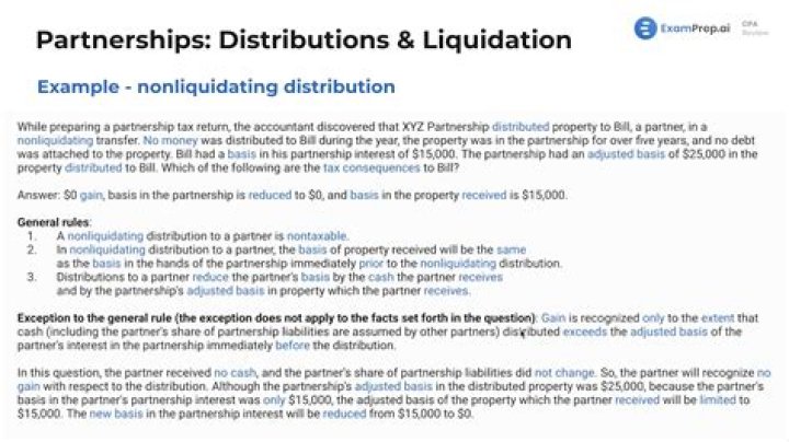 What are the tax consequences to the partnership as a result of the liquidating distribution?