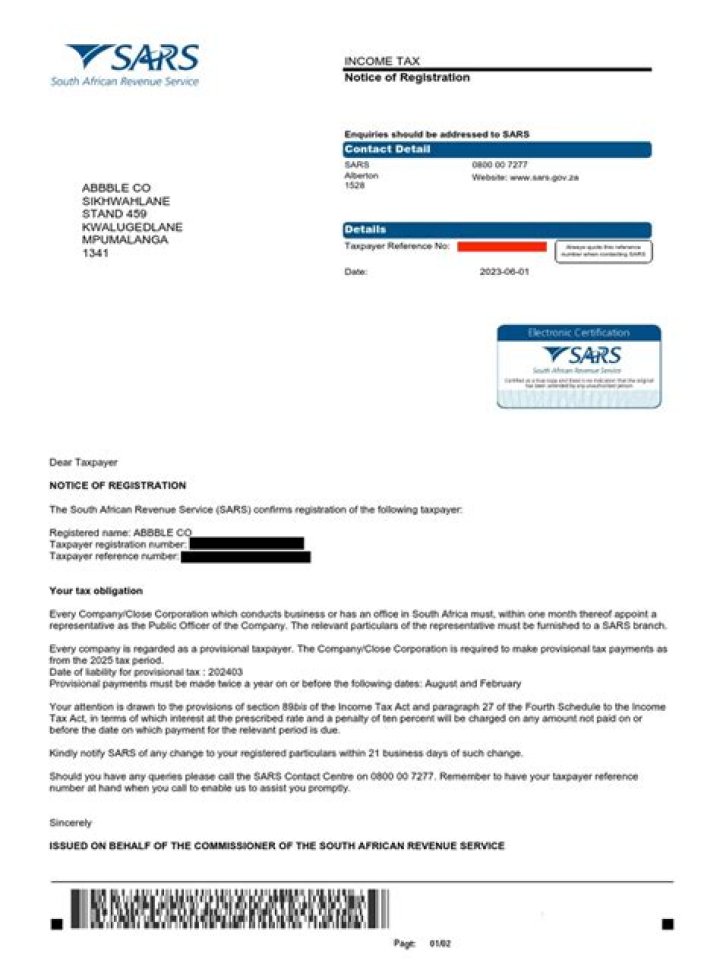 What does it mean when SARS issues a notice?