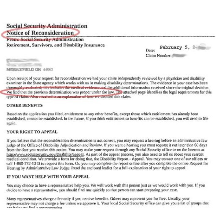 What does it mean when Social Security says reconsideration?