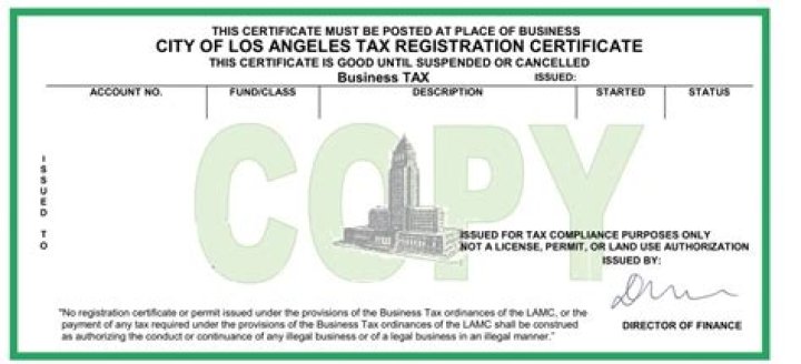 What is City of Los Angeles tax registration certificate?