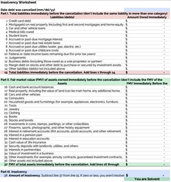 What is taken into account on the insolvency worksheet?