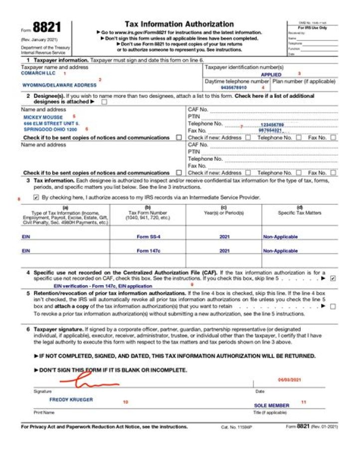 What is the 8821 form used for?