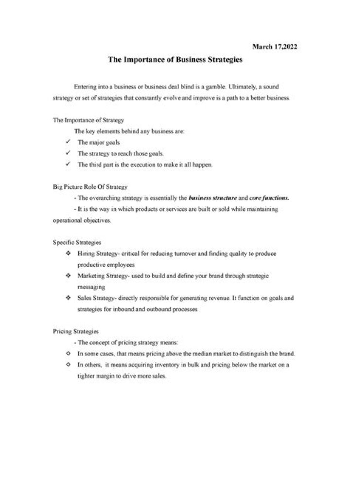 What is the importance of business strategies explain with suitable examples?