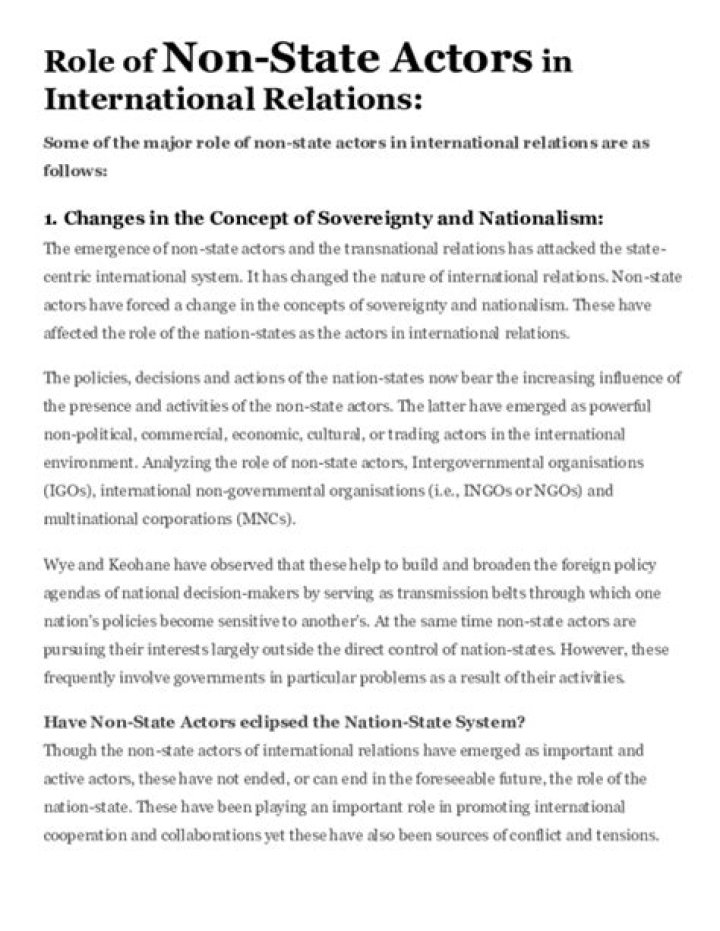 What role do non-state actors play in international relations?