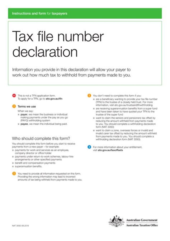 When should a Tax file number declaration form be completed?