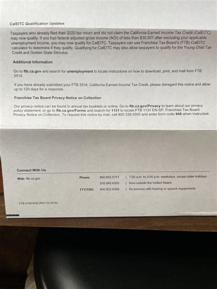 Why would I get a letter from the California Franchise Tax Board?